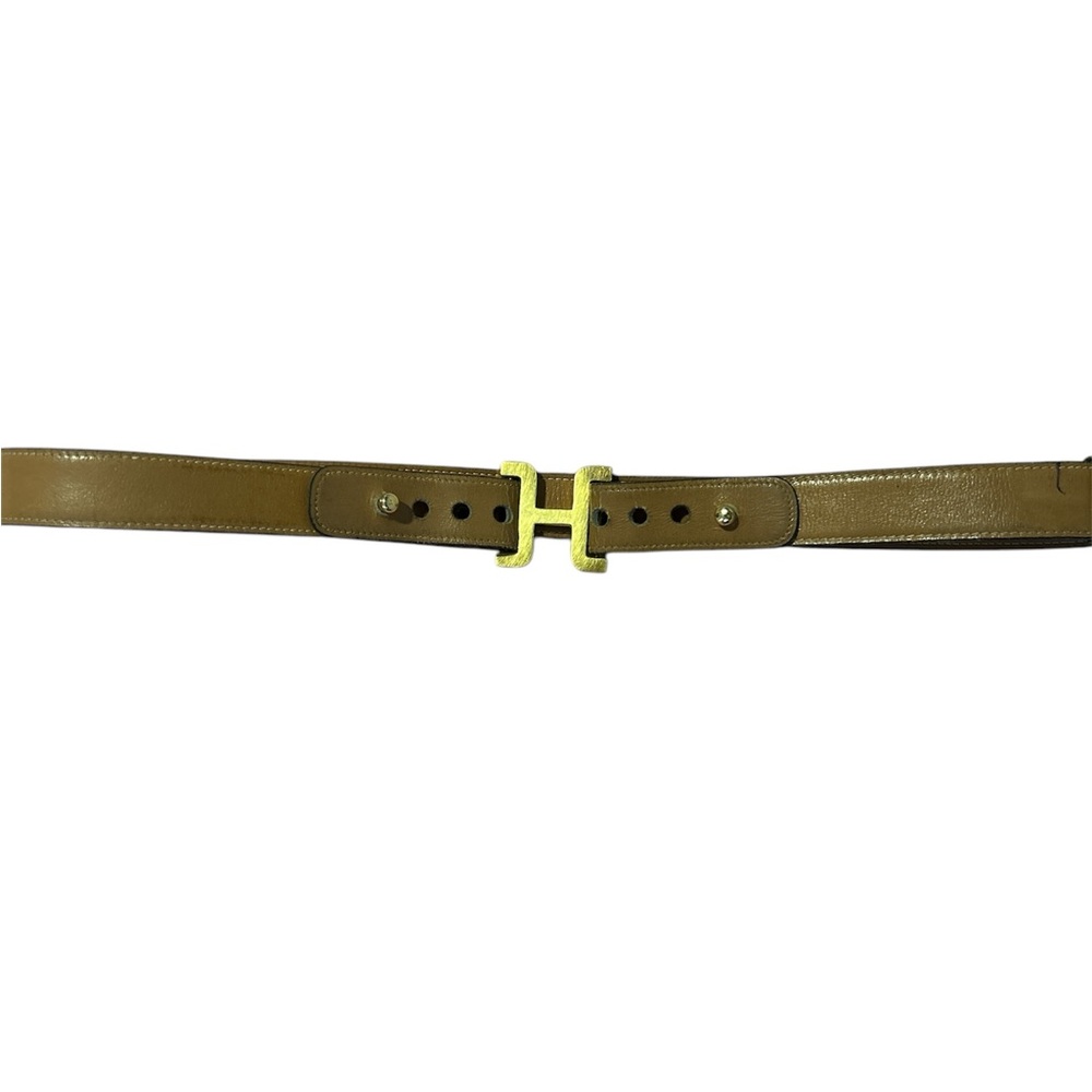 Hermes Elegant Tan Leather Belt with Gold Buckle